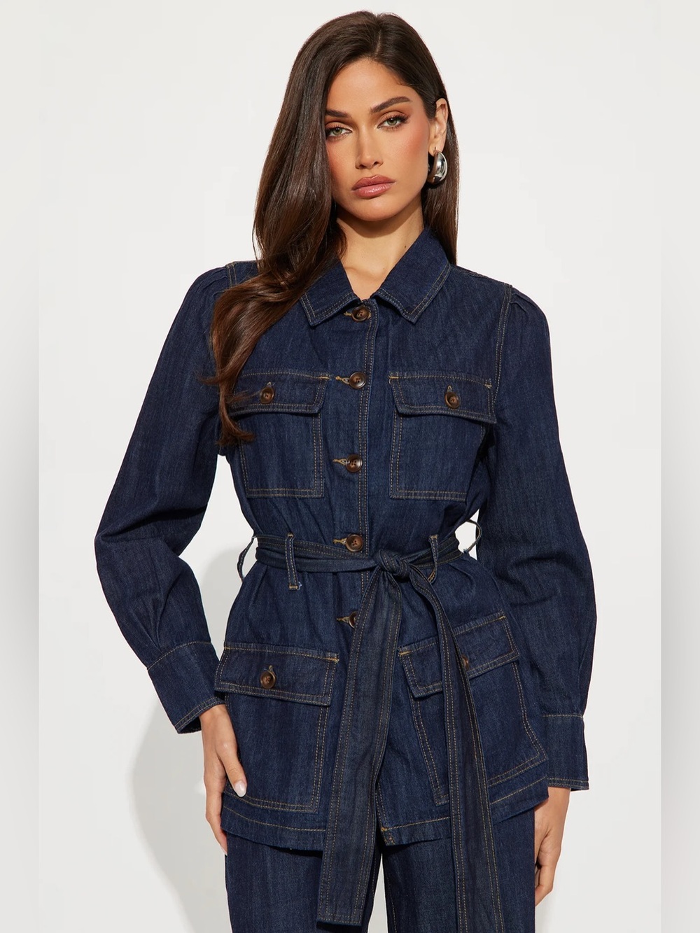 Fashion Nova Patricia Puff Sleeve Denim Pant Set (NWT) - Picture 2 of 7